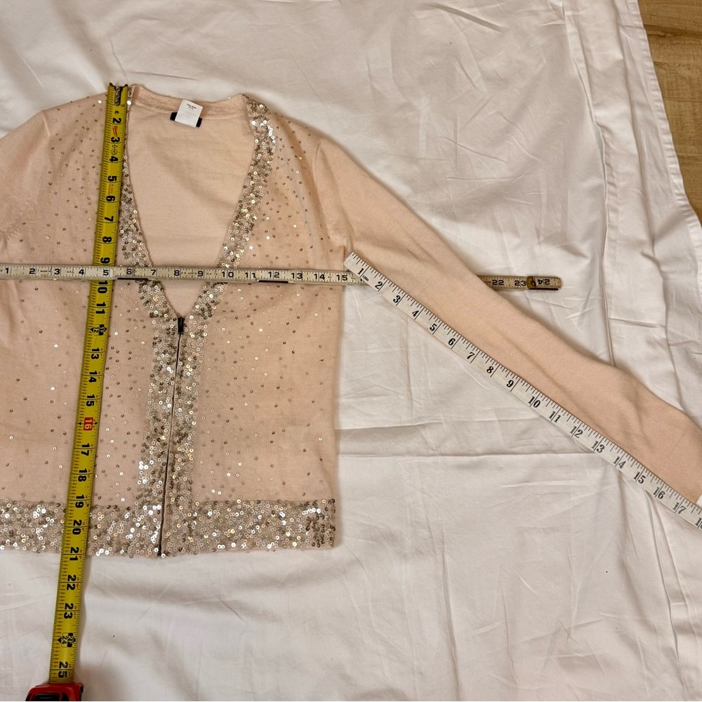 RARE Archive J.Crew 100% Wool Sequin "Chloe" Zip Cardigan PRISTINE Peach XS - Picture 8 of 9